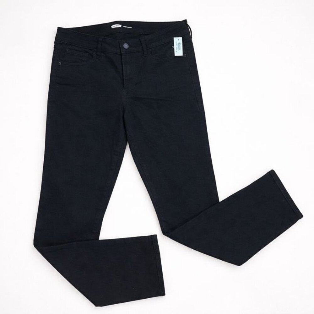 NWT Old Navy Power Straight Jeans Women 12 Black Mid-Rise Stretch Workwear